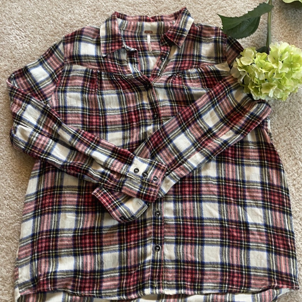 BRAND NEW free people plaid button down